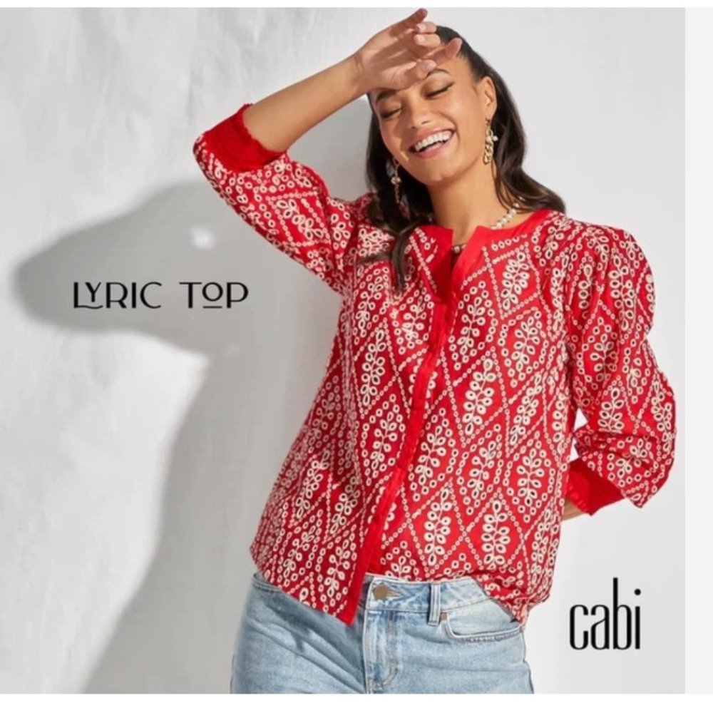 Cabi Lyric top eyelet button front 6203
